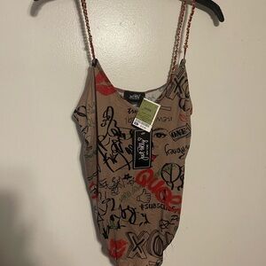 Chain strap bodysuit. Graffiti design. Never worn.
